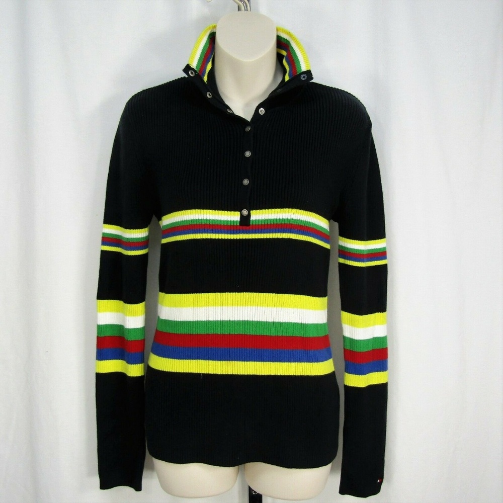 Vtg Tommy Hilfiger Jeans Rainbow Striped Sweater